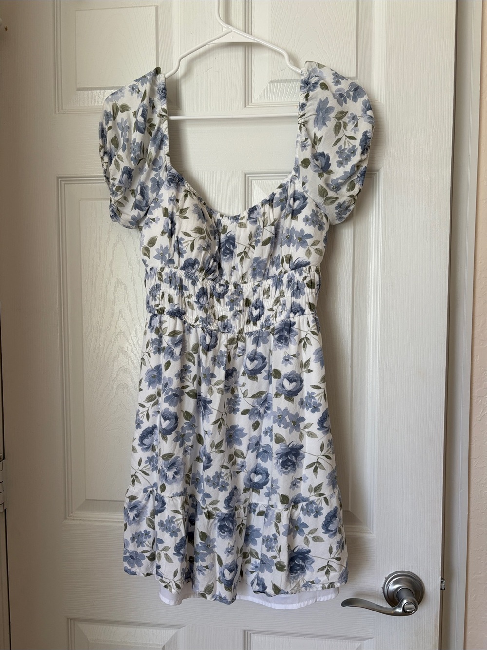 Hollister White Mini Dress with Blue Floral Print